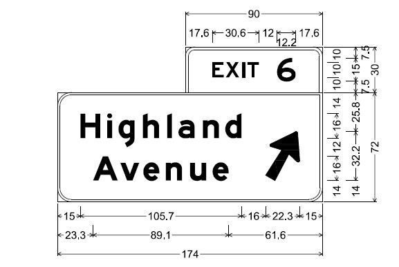 Image of sign plan for ramp sign for Highland Ave exit on MA 24 in Fall River, by MassDOT