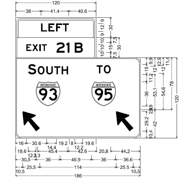 Image of plan for off-ramp sign for I-93 South to I-95 at end of MA 24 North in Randolph, by MassDOT