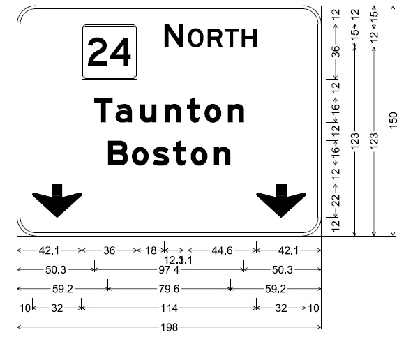 Image of plan for MA 24 North pull-through sign at MA 79 exit in Freetown, by MassDOT