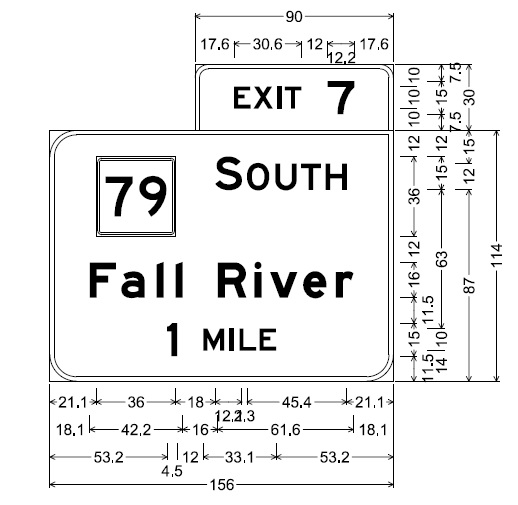 Image of 1-mile advance sign for MA 79 South exit on MA 24, by MassDOT