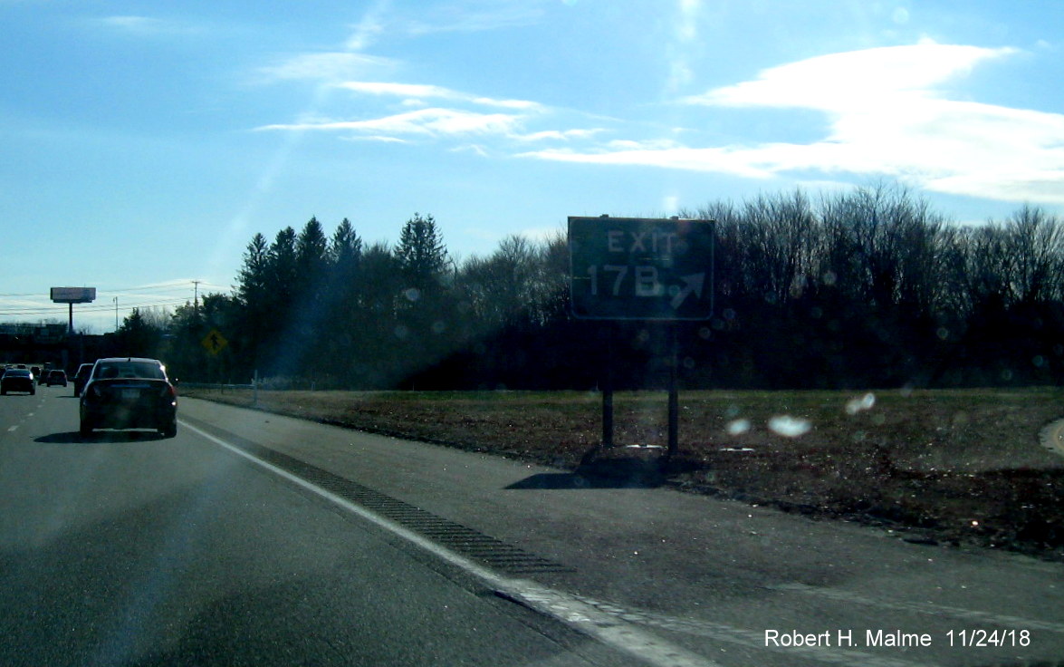 Image of new gore sign foundation behind existing gore sign for MA 123 exit on MA 24 South in Brockton