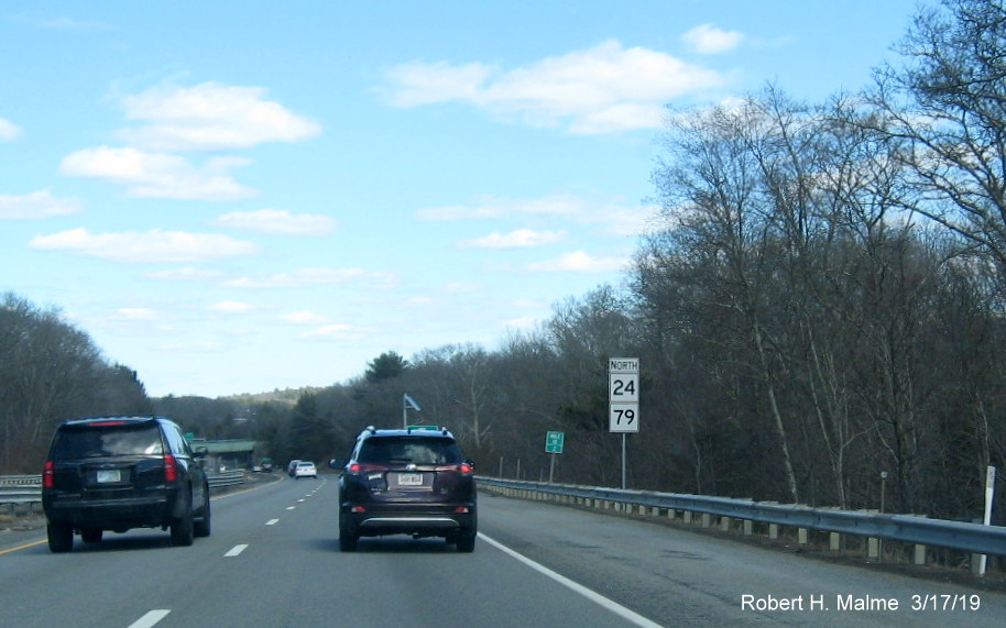 Image of newly installed MA 24/MA 79 north reassurance marker following Innovation Way exit in Freetown