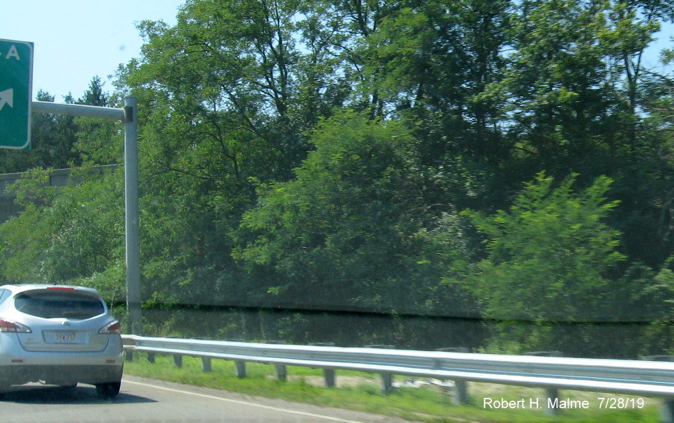 Image of new sign foundation for future overhead exit sign for I-495 South on MA 24 South in Bridgewater