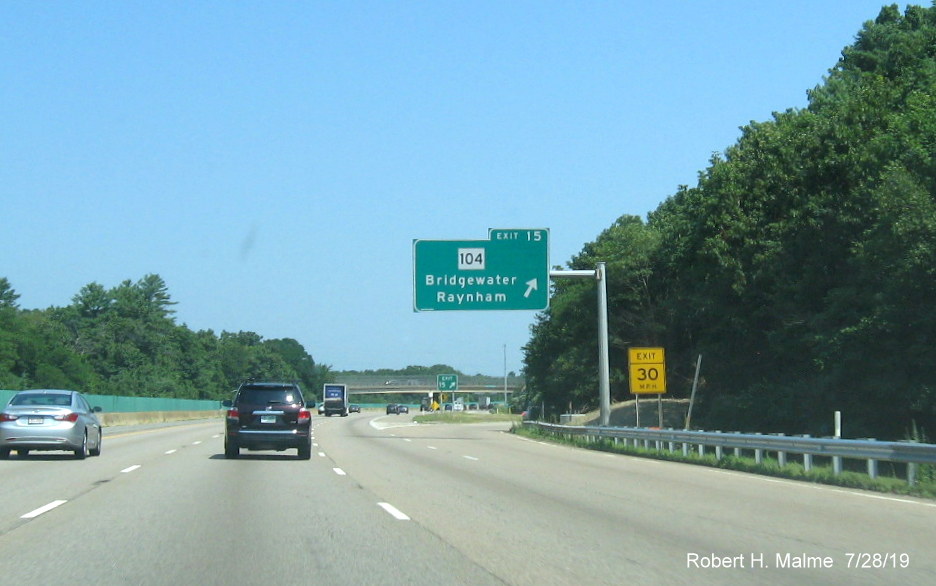 Image of new foundation for future overhead ramp sign for MA 104 exit on MA 24 North in Bridgewater