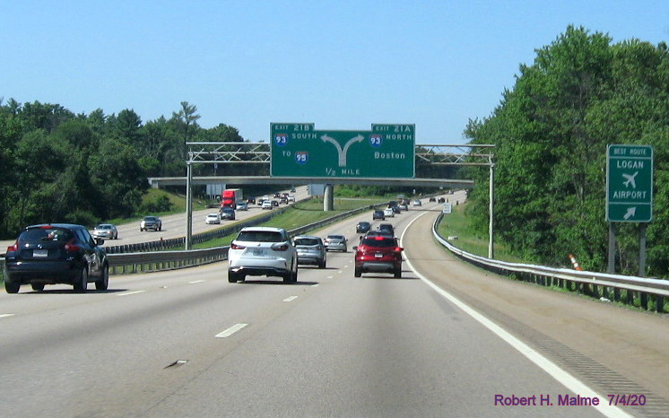 Image of mostly hidden new foundation for future 1/2 mile advance overhead sign for I-93 exit on MA 24 North in Randolph