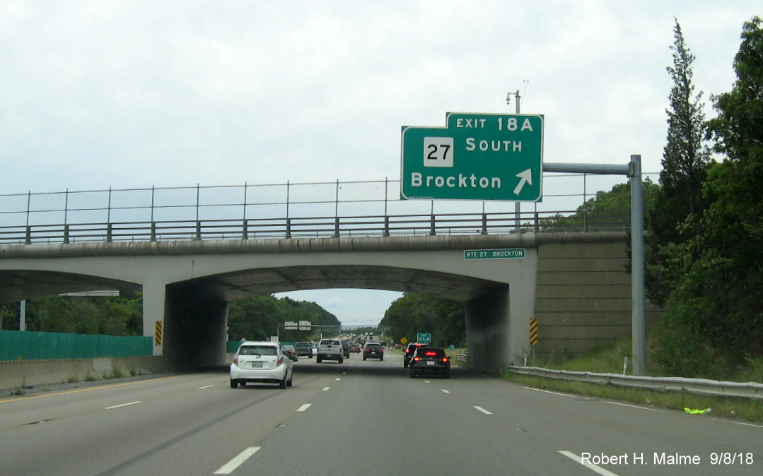 Image of exit ramp signage for MA 27 South on MA 24 South in Brockton in Sept. 2018
