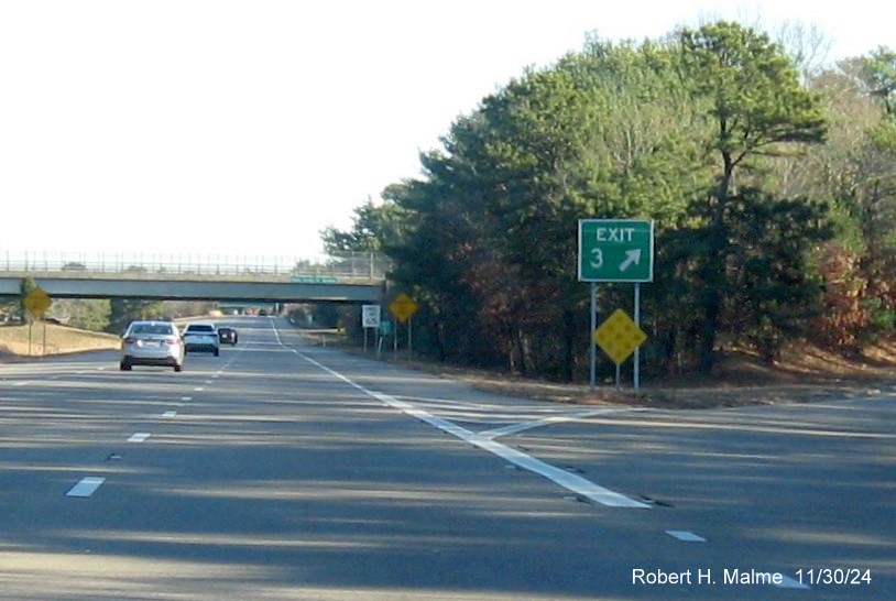 Image of new gore sign at the US 6/MA 28 exit on MA 25 East in Wareham, November 2024