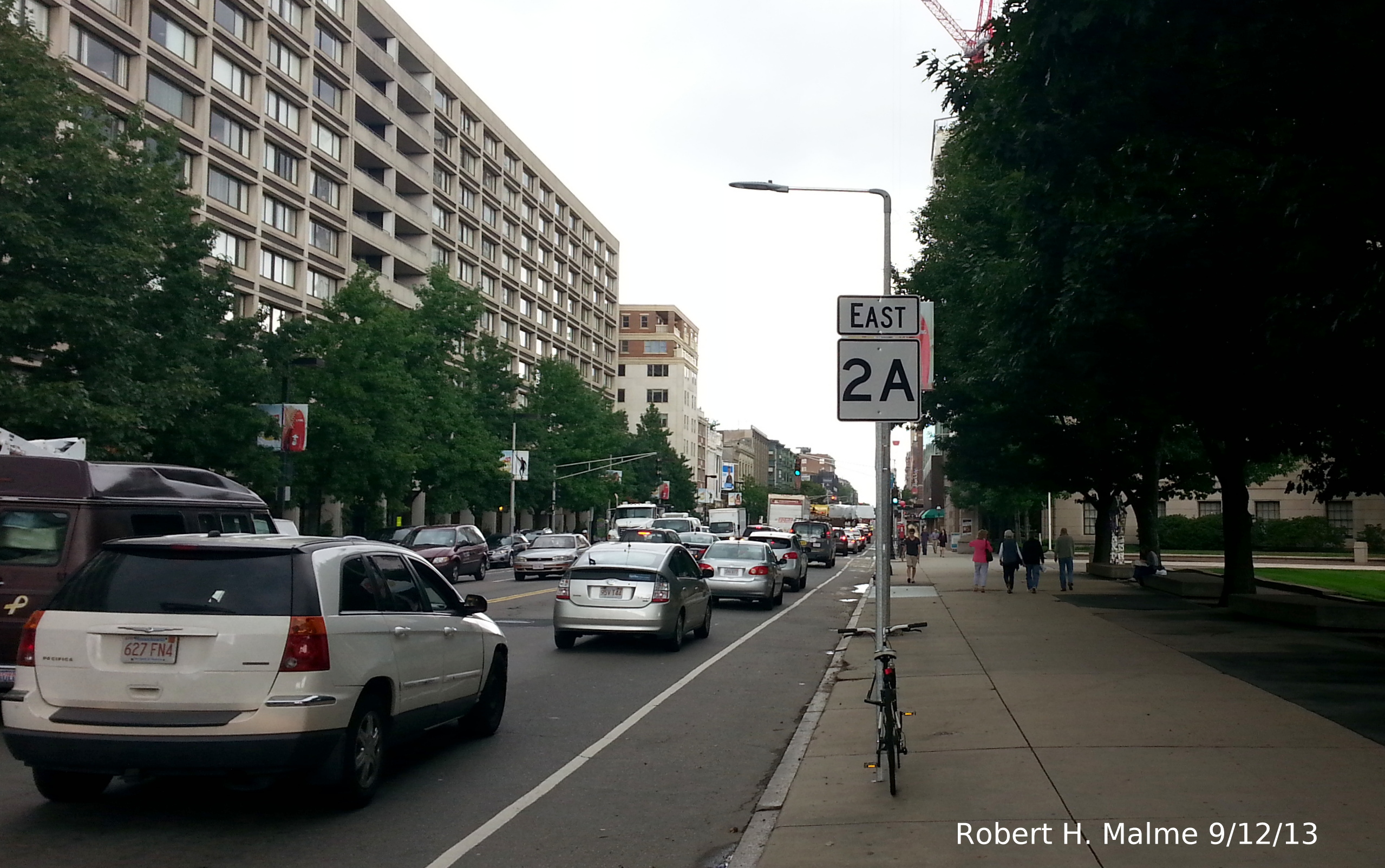 Photo of MA 2A East Signage along Mass Ave in Boston, Sept. 2013