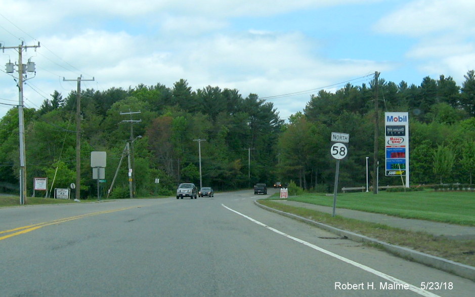 Image of erroneous MA 58 circle shield headed north after US 44 interchange in Carver