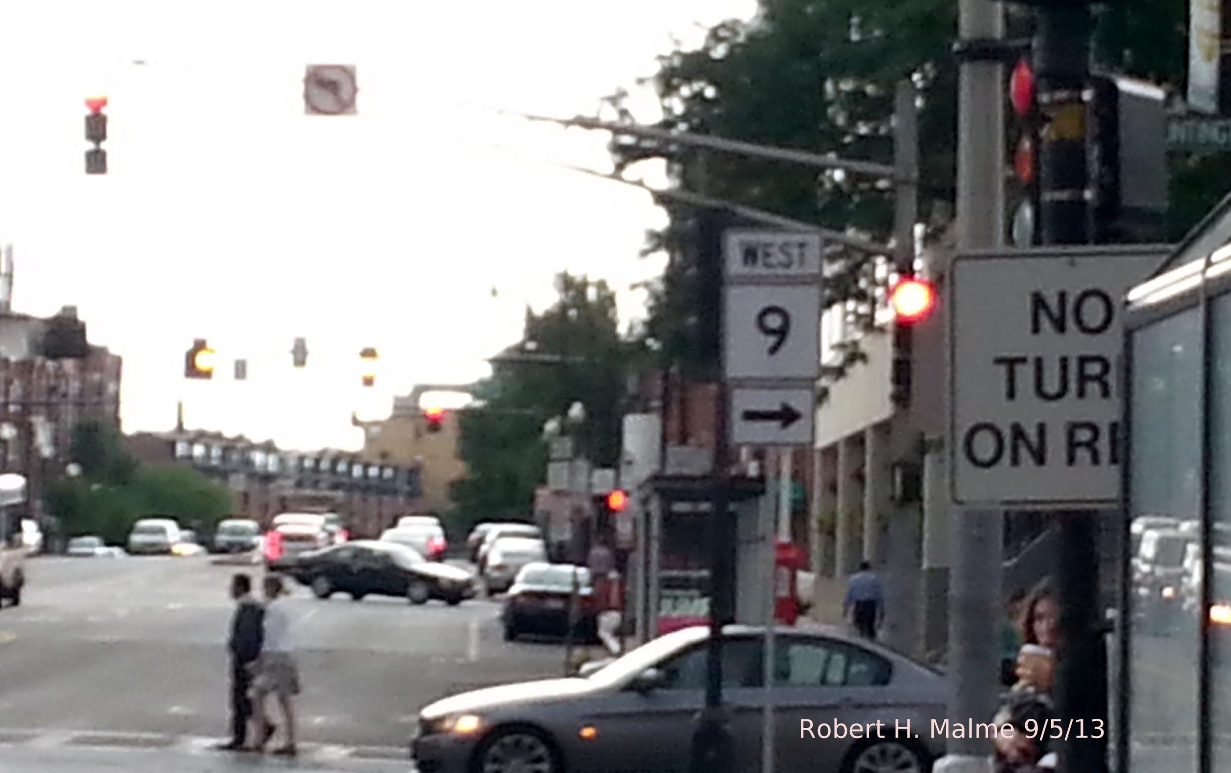 Photo of MA 9 West Signage along Mass Ave at Huntington Ave in Boston, Sept. 2013