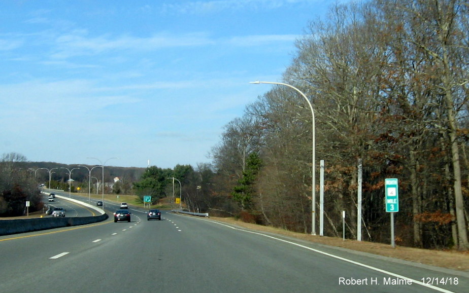 Image of sign posts for future 1/2 mile advance sign for RI 102 exit on RI 4 North in East Greenwich