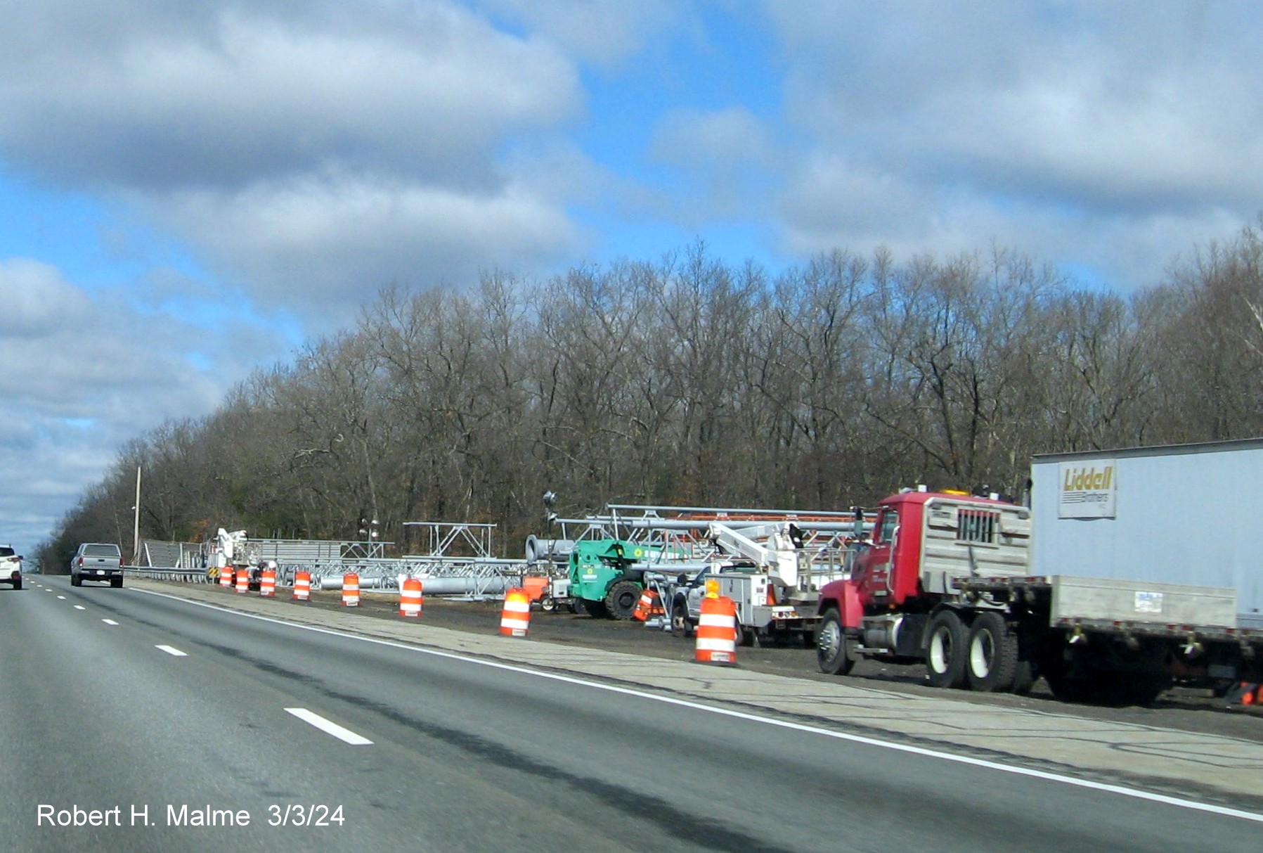 Image of staging area for project along US 3 North in Westford, March 2024