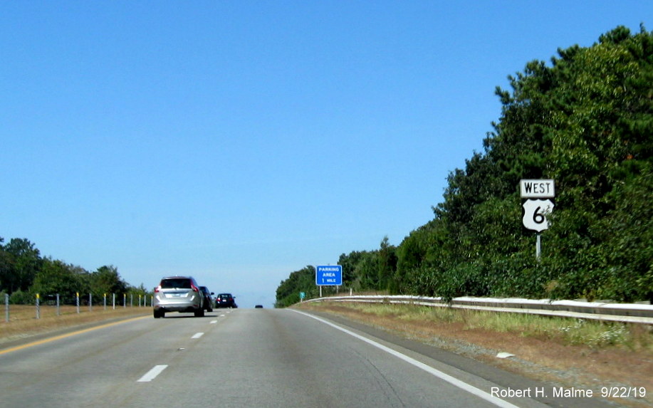 Image of recent version of West US 6 reassurance marker placed after Quaker Meeting House Road in Sandwich