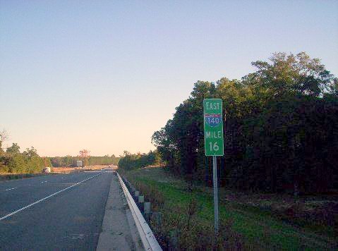 Photo of I-140 milemarker Mile 16 sign in Nov. 2007 near Wilmington, 
Photo courtesy of John Meisenhelder