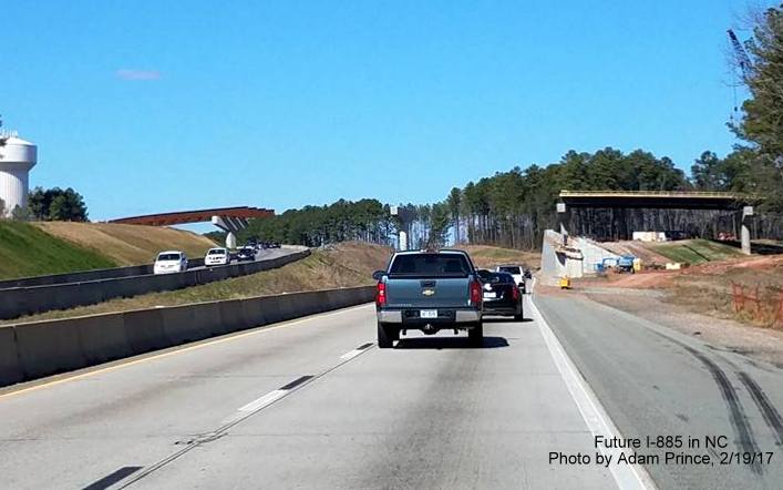 Image of view from NC 147 approaching ramps being constructed for East End Connector interchange, from Adam Prince