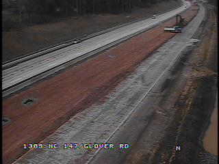 Image from NCDOT traffic camera in March 2018 of progress building East End Connector from NC 147/Durham Freeway looking north