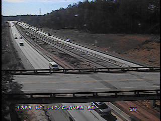 Image taken from NCDOT traffic camera in Dec. 2017 looking south showing progress reconstructing road for East End Connector interchange