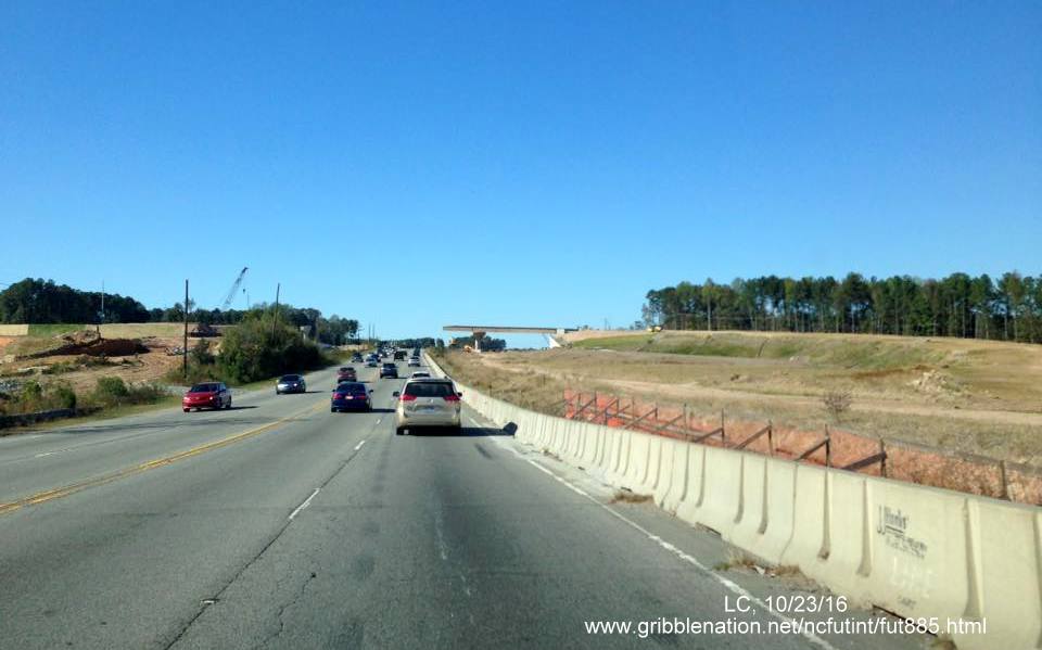 Image of new interchange for future East End Connector under construction from US 70 West in Durham, from LC