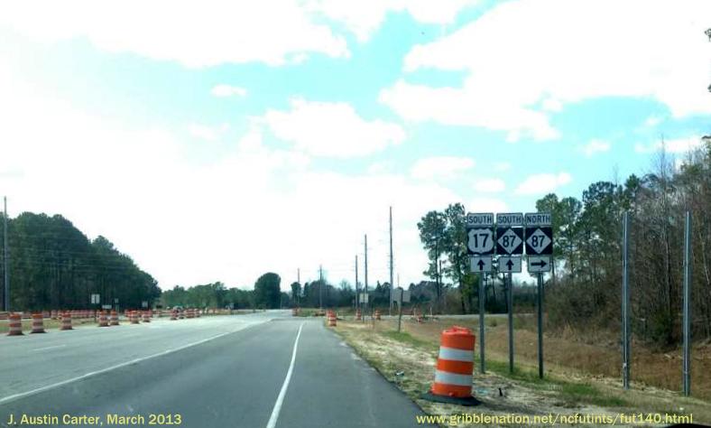 Photo of Current I-140 construction near interchange with US 17 at NC 87, by J. Austin Carter, March 2013