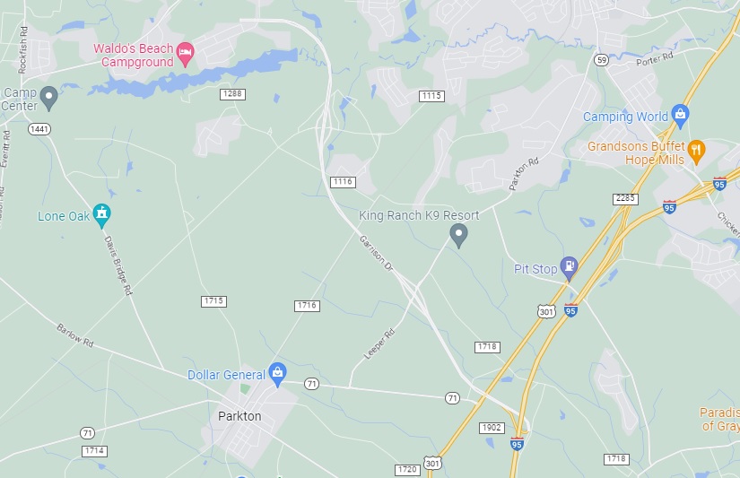Google Maps image of completed section of Future I-295 Fayetteville Outer Loop, 
    both open and unopened to traffic posted online in April 2023