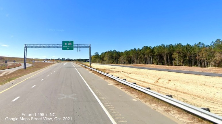 Image of new future I-295 South ramp being built from I-95 South 
      in Cumberland County as part of widening project, Google Maps Street View image, October 2021
