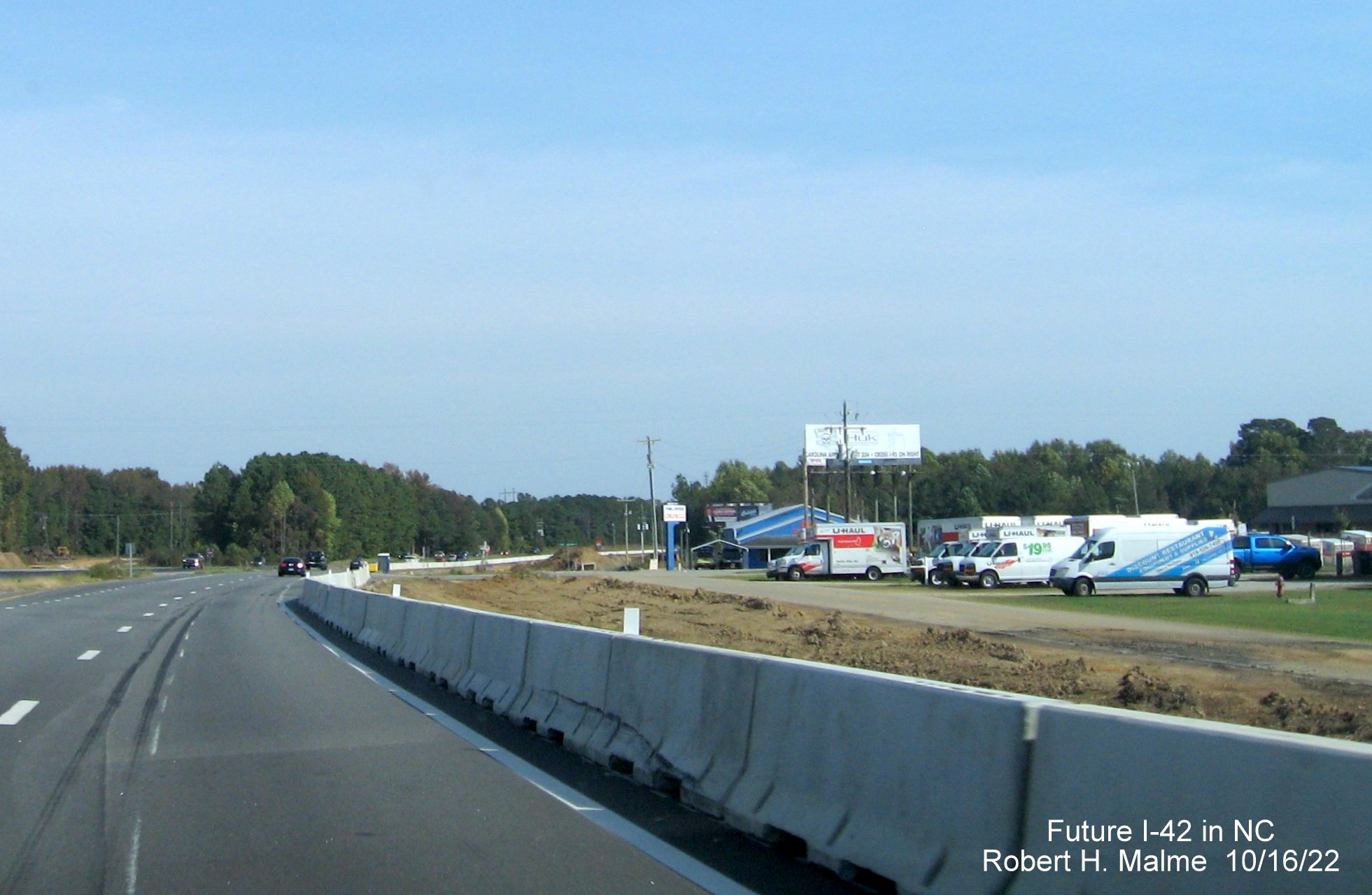 Image of graded new lanes for Future I-42 east on US 70 East in Wilson Mills, October 2022