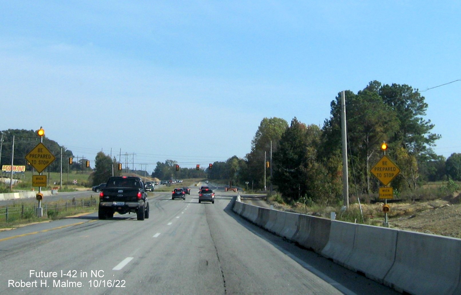Image of US 70 East traffic at Swift Creek Road in construction area for future I-42 East lanes in Wilson Mills, October 2022