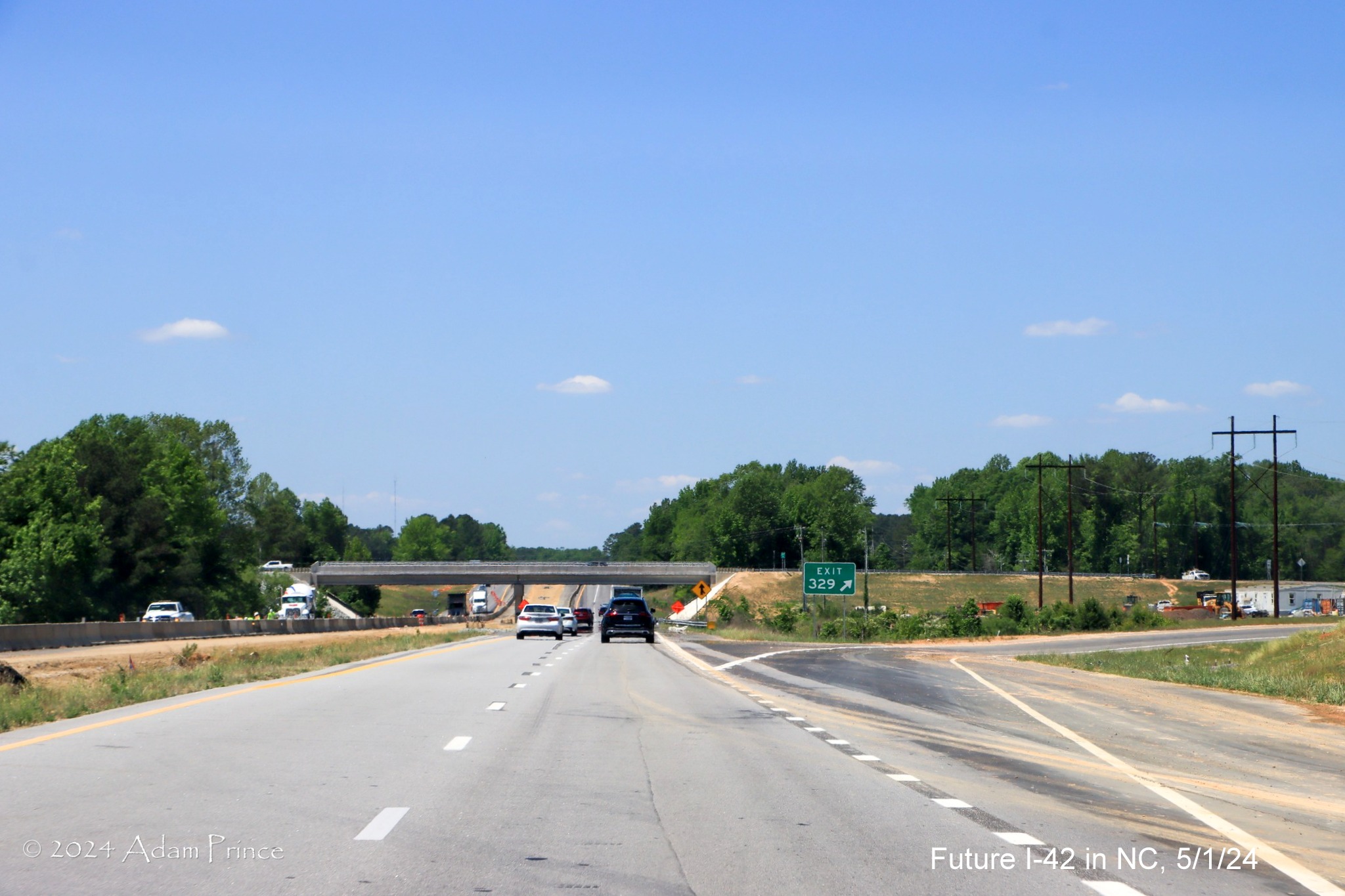 Image of gore sign for new Swift Creek Road exit on US 70 (Future I-42) West in Wilson's Mills,
by Adam Prince, May 2024