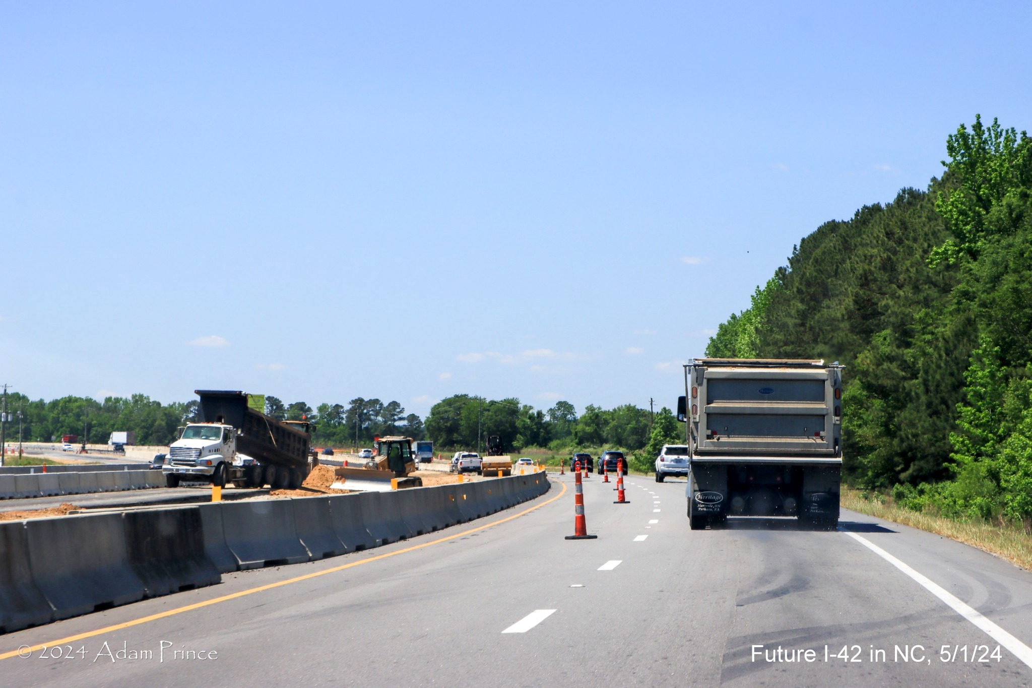 Image of median construction along US 70 (Future I-42) West between Strickland Road and Business 70 in Clayton,
by Adam Prince, May 2024