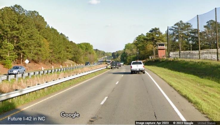 Image of roadway work along US 70 West in Smithfield, Google Maps Street View, May 2023