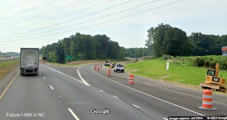 Image of newly opened exit ramp for Julian Airport Road on US 421 (Future I-685)
South, Google Maps Street View, July 2024