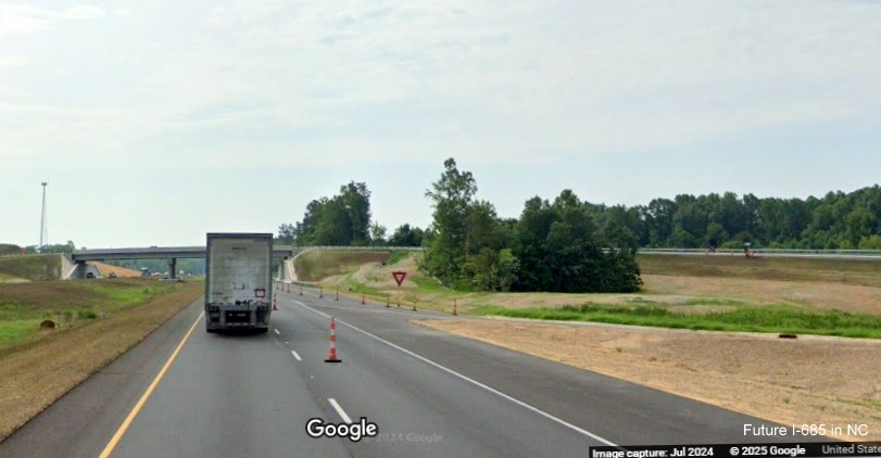 Image of newly opened on-ramp from new Julian Airport Road on US 421 (Future I-685)
South, Google Maps Street View, July 2024