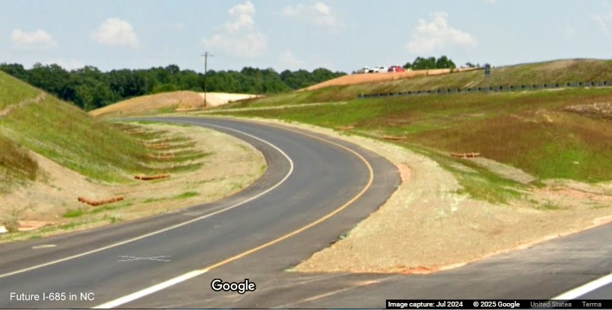 Image of newly opened exit ramp from Julian Airport Road to US 421 (Future I-685) North, Google
Maps Street View, July 2024