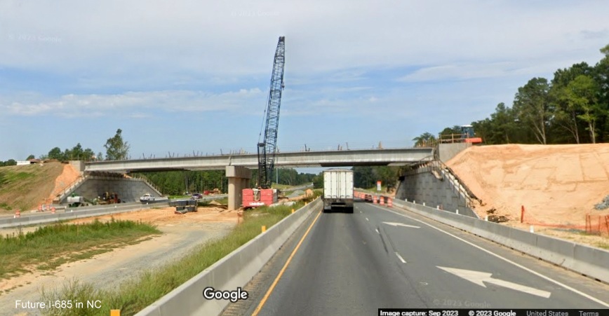 Image of new bridge being built for new exit to serve Toyota plant from US 421 North in Julien,
Google Maps Street View, September 2023