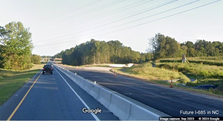 Image of new off-ramp being built for new exit to serve Toyota plant from US 421 South in Julien,
Google Maps Street View, September 2023