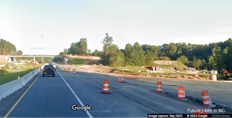 Image of new bridge being built for new exit to serve Toyota plant from US 421 South in Julien,
Google Maps Street View, September 2023