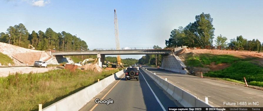 Image of new bridge being built for new exit to serve Toyota plant from US 421 South in Julien,
Google Maps Street View, September 2023