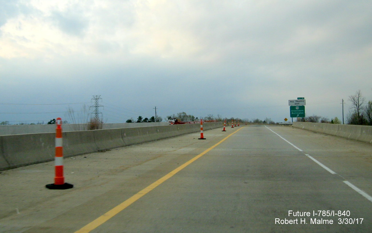 Image of exit ramp at temporary end of I-785/I-840 at US 70 exit along eastern segment of Greensboro Loop