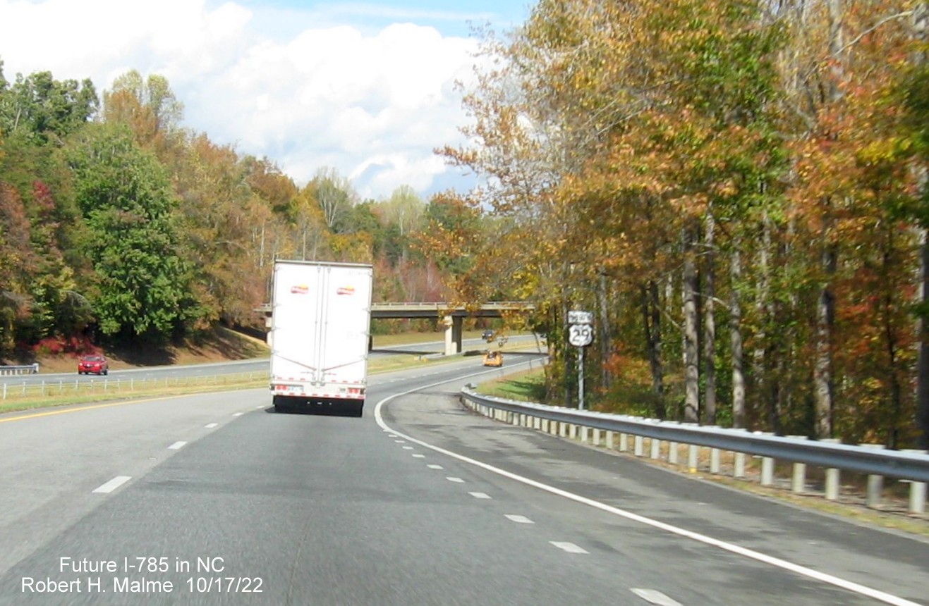 Image of North US 29 reassurance marker on Future I-785 North in Ruffin, October 2022