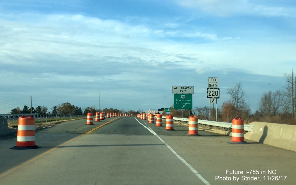 Image of new To US 220 trailblazer prior to US 70 exit on I-785 North in Greensboro, by Strider