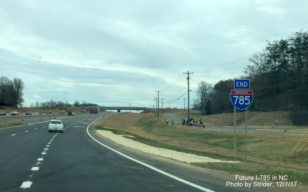 Image of End I-785 trailblazer at end of ramp from Greensboro Loop North to US 29 North, by Strider
