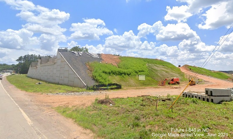 Image looking west from Lees Chapel Road at bridge for future I-840/Greensboro Loop being constructed over roadway, Google Maps Street View image, June 2021