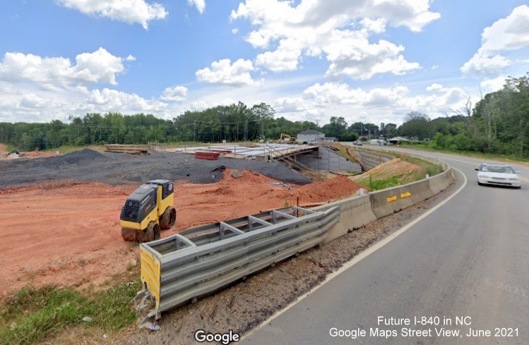 Image of view of Summit Avenue bridge being constructed for future I-840/Greensboro Loop awaiting grading, Google Maps Street View,