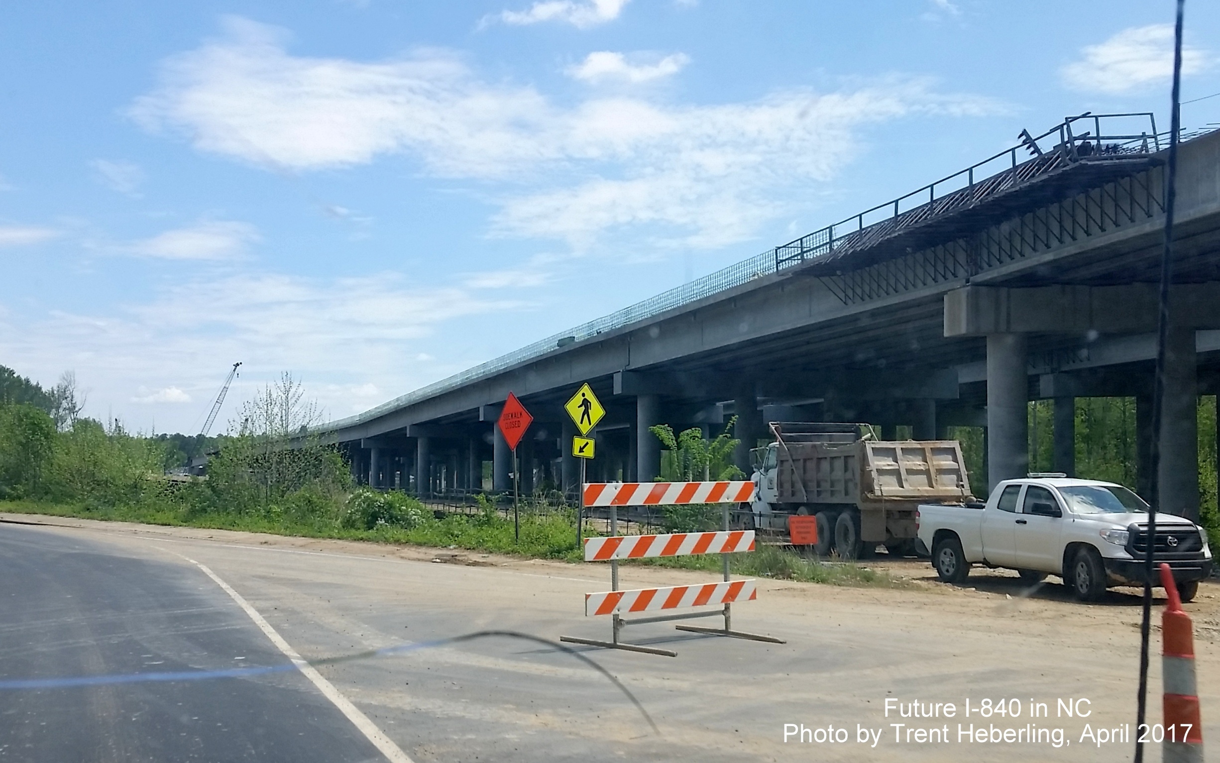 Image of view along Drawbridge Pkwy of Future I-840 elevated freeway under construction in Greensboro, from Trent Heberling