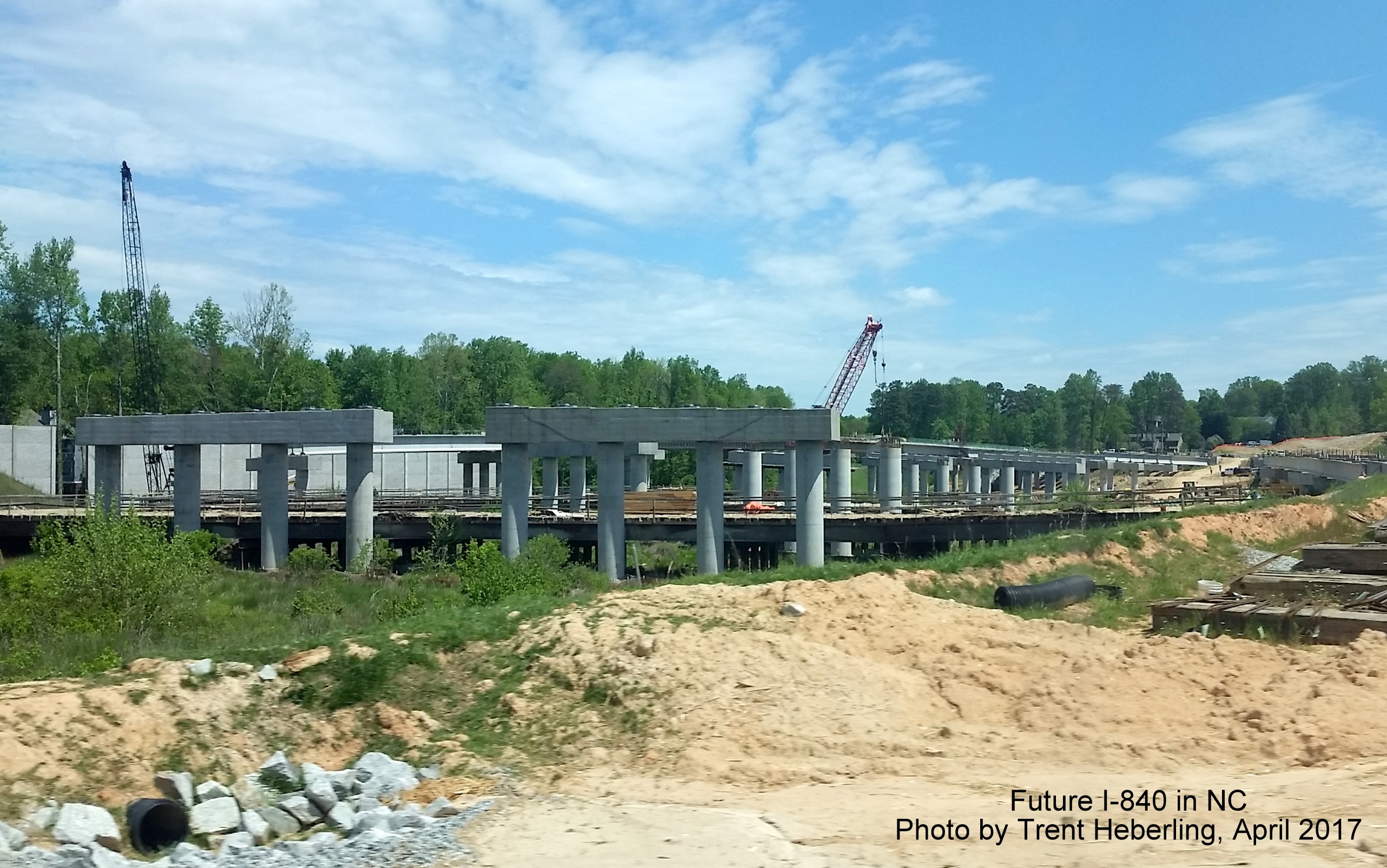 Image taken of structures for elevated I-840 highway being built near US 220/Battleground Ave in Greensboro, by Trent Heberling