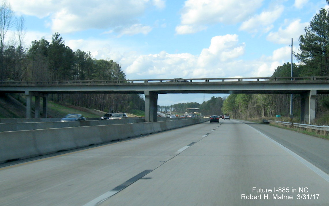 Image taken of view along NC 147 North approaching East End Connector work zone in Durham