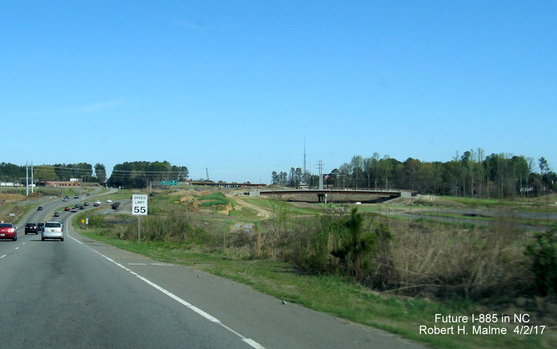Image taken showing future I-885/US 70 lanes north of East End Connector interchange in Durham