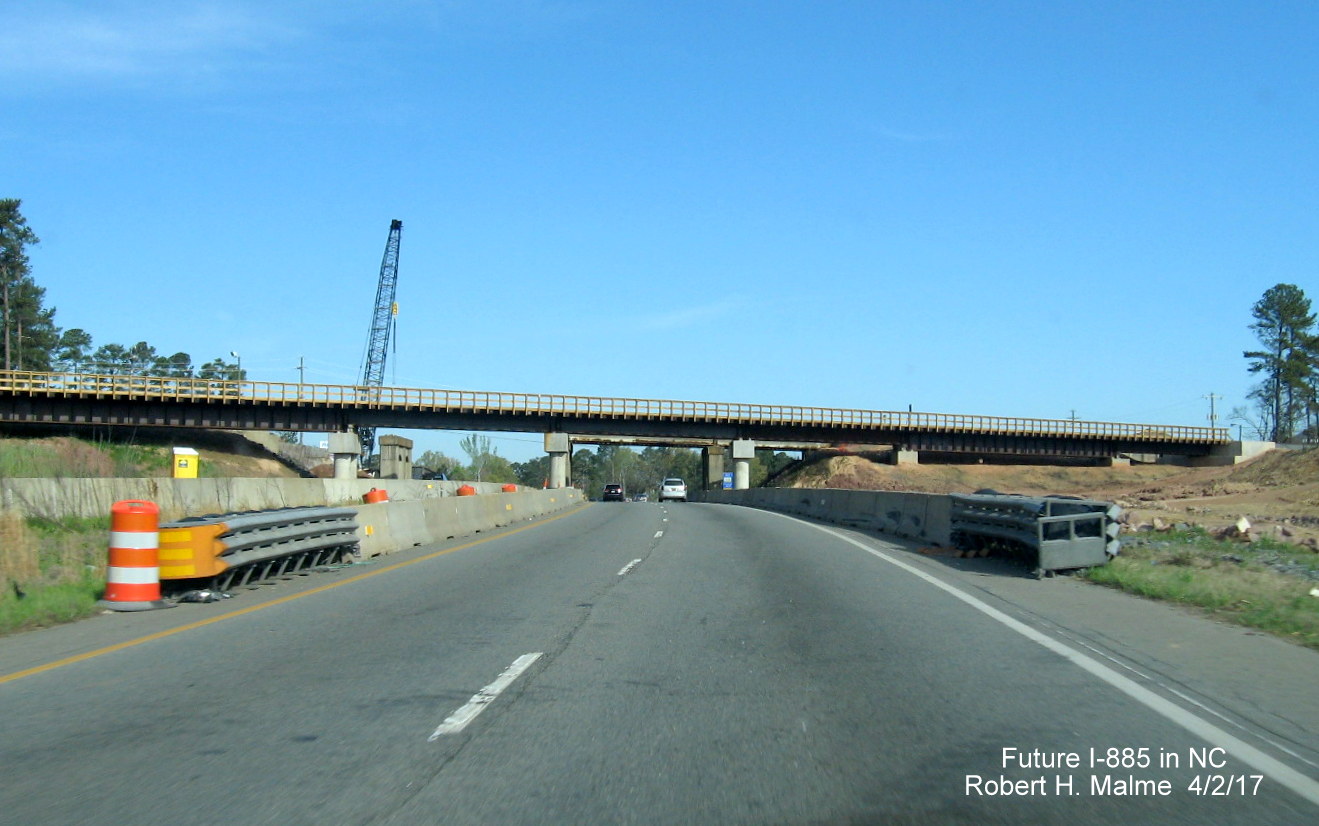 Image taken of nearly completed bridge over Future I-885/US 70 lanes in East End Connector work zone in Durham
