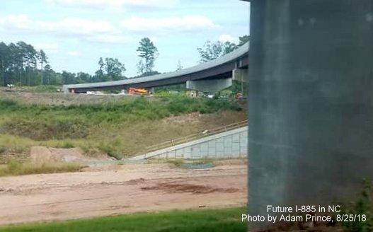 Image of future NC 147 South to I-885 North flyover ramp in Durham East End Connector Project work zone. by Adam Prince