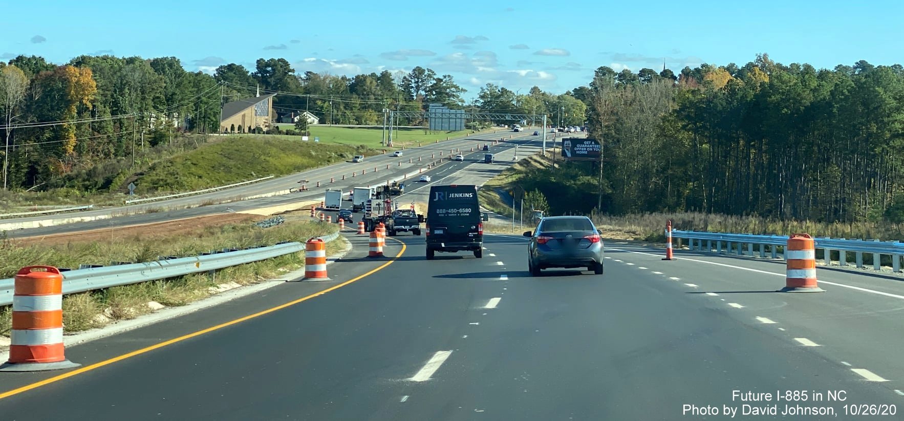 Image of US 70 East traffic on future exit ramp from I-885 South East End Connector heading toward Lynn Road in Durham, by David Johnson October 2020